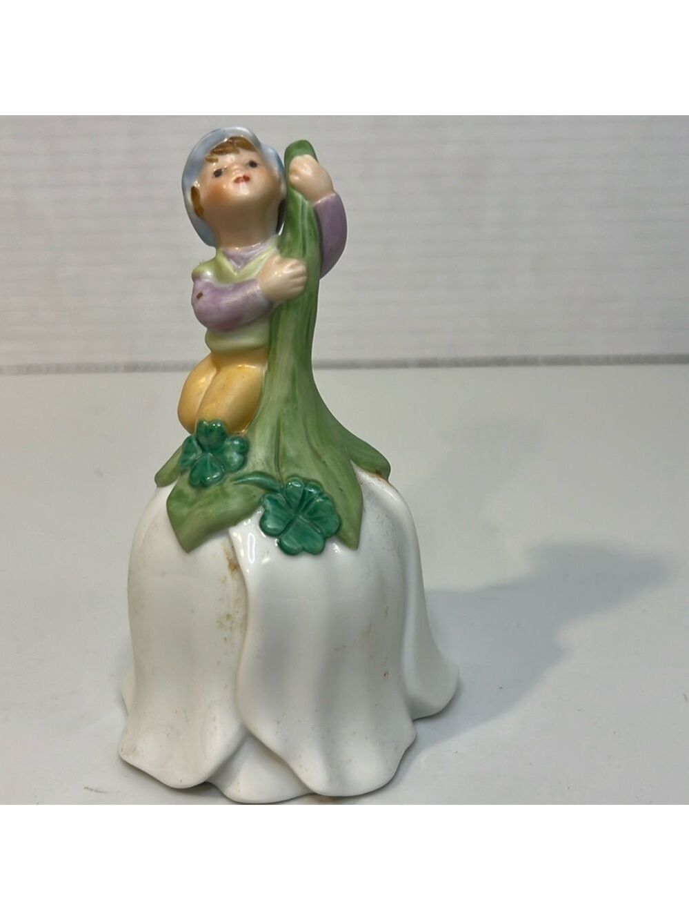 AVON Vintage Good Luck Bell Porcelain Shamrock Elf 1983